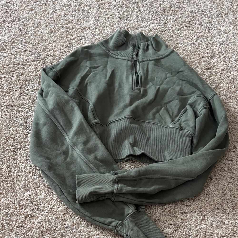 Aerie Olive Green Quarter-Zip Sweatshirt
